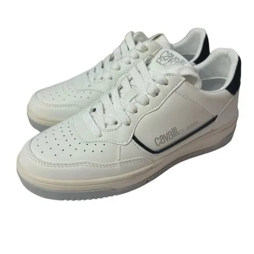 Roberto Cavalli White/Black Perforated Low-Top Sneakers Sz 7 NWOT